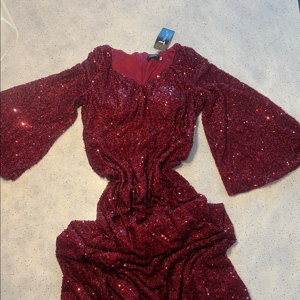 Sparkling Burgundy Dress with Bell Sleeves